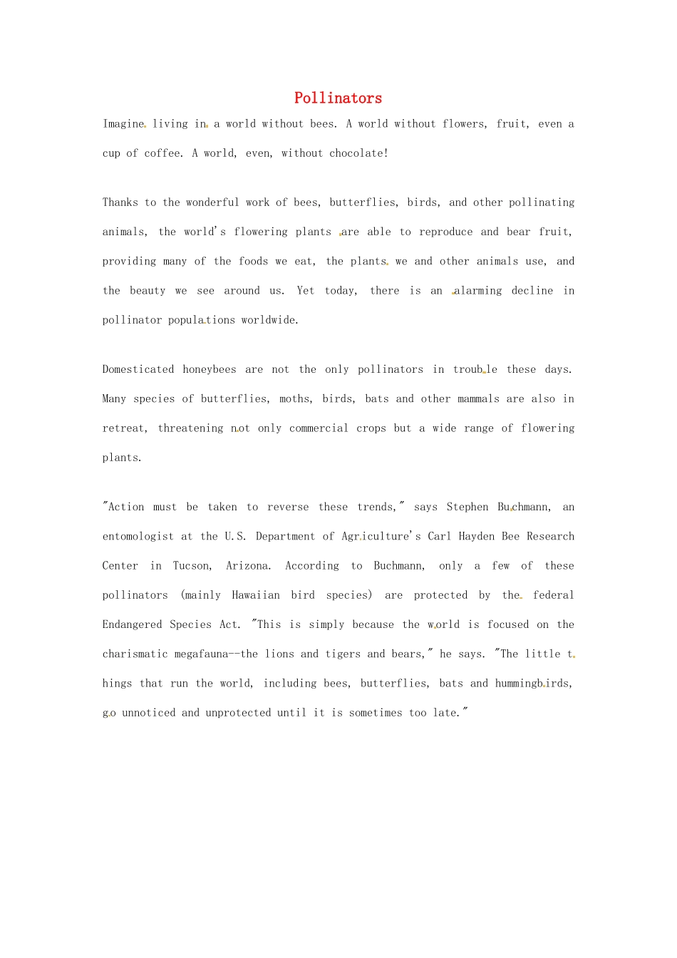 2014-2015学年高中英语 Unit 4 Exploring plantsPollinators素材 新人教版选修9_第1页