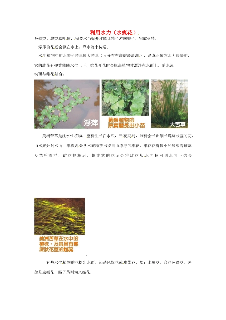 2014-2015学年高中英语 Unit 4 Exploring plants水媒花素材 新人教版选修9_第1页