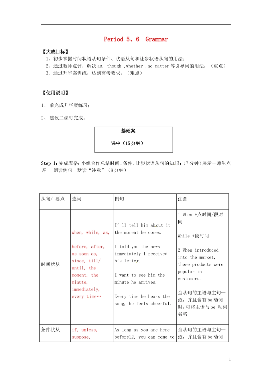 2013高中英语 Period 5、6  Grammar导学案 新人教版必修5_第1页
