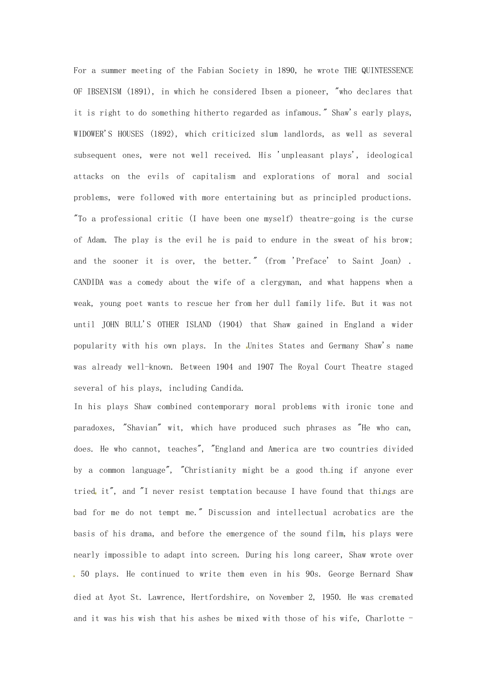 2014-2015学年高中英语 Unit 4 Pygmalion George Bernard Shaw素材 新人教版选修8_第2页