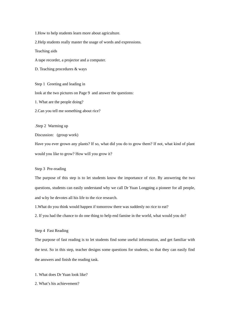 2014-2015高中英语 Unit 2 Working the land教案 新人教版必修4_第2页