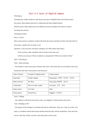 2014-2015高中英语 Unit 3 A taste of English humour教案 新人教版必修4