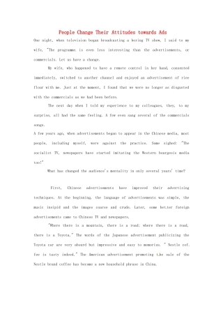 2014-2015学年高中英语 Unit 5 Inside advertisingPeople Change Their Attitudes towards Ads素材 新人教版选修9