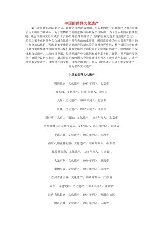 2014-2015学年高中英语 Unit 5 Meeting your ancestors 中国的世界文化遗产素材 新人教版选修8