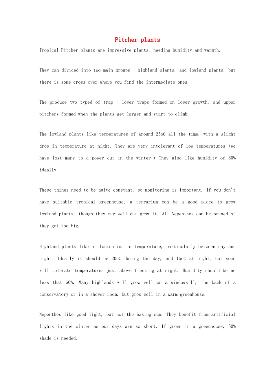 2014-2015学年高中英语 参考阅读 Pitcher plants素材 新人教版选修9_第1页