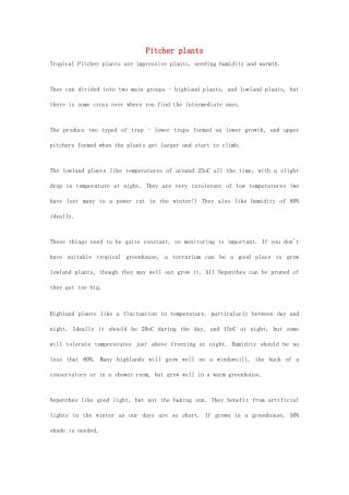 2014-2015学年高中英语 参考阅读 Pitcher plants素材 新人教版选修9