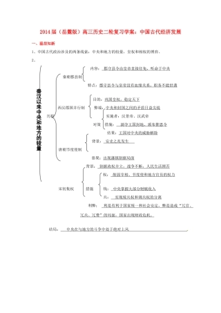 2014届高三历史二轮复习 中国古代经济发展学案 岳麓版