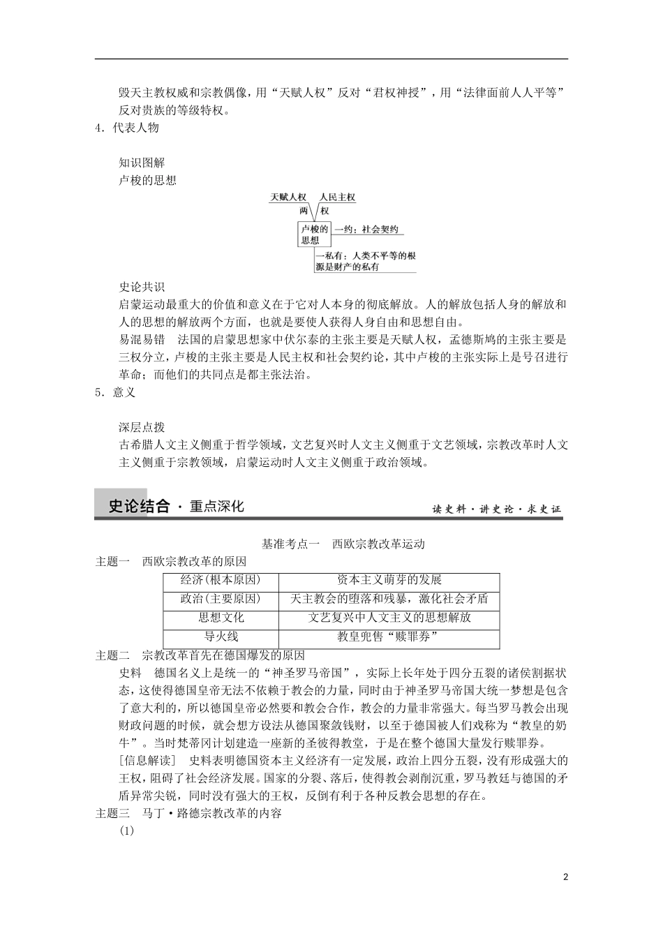 2014届高三历史一轮复习讲义 第4讲 宗教改革与启蒙运动 新人教版必修3_第2页