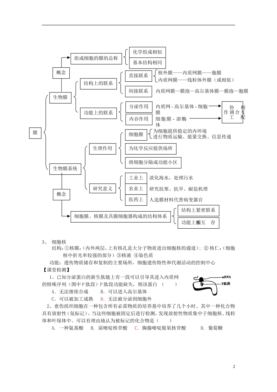 2014届高三生物二轮专题复习 专题二 生命的结构基础学案 新人教版_第2页