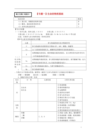 2014届高三生物二轮专题复习 专题一 生命的物质基础学案 新人教版