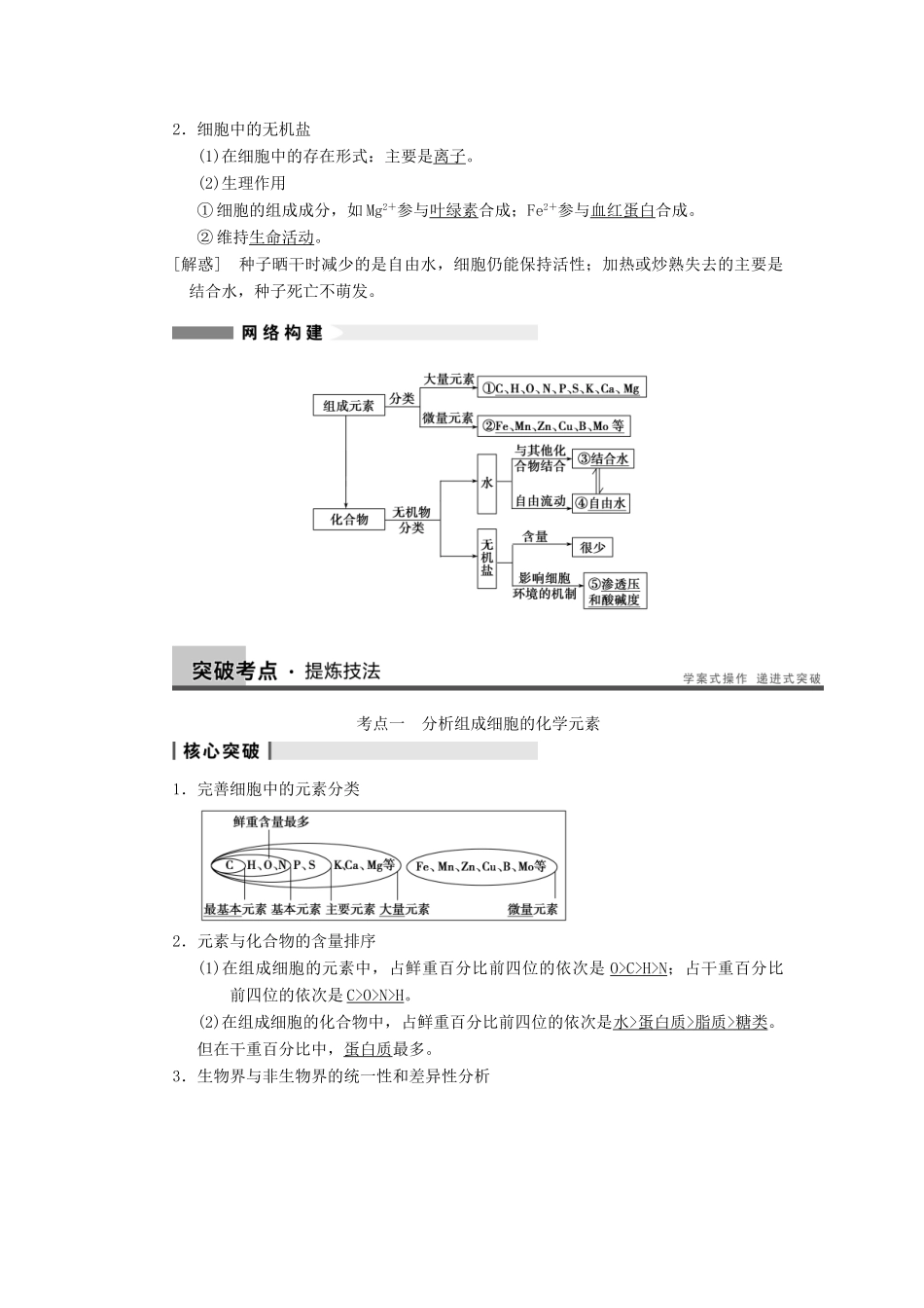 2014届高三生物一轮复习 1.2细胞中的元素和化合物 细胞中的无机物教学案 新人教版_第2页