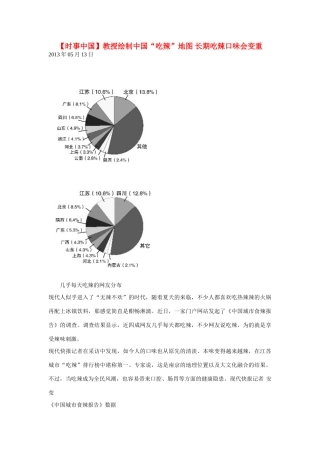 2014届高考地理一轮复习 5月时事中国必知 教授绘制中国“吃辣”地图 长期吃辣口味会变重 新人教版