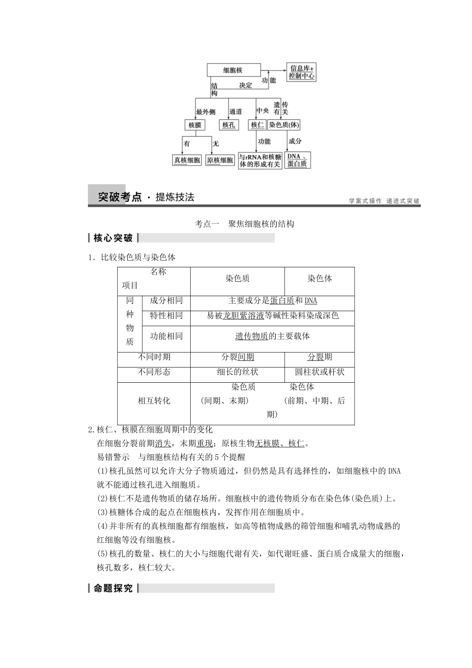 2014届高三生物一轮复习 2.7细胞核教学案 新人教版_第2页