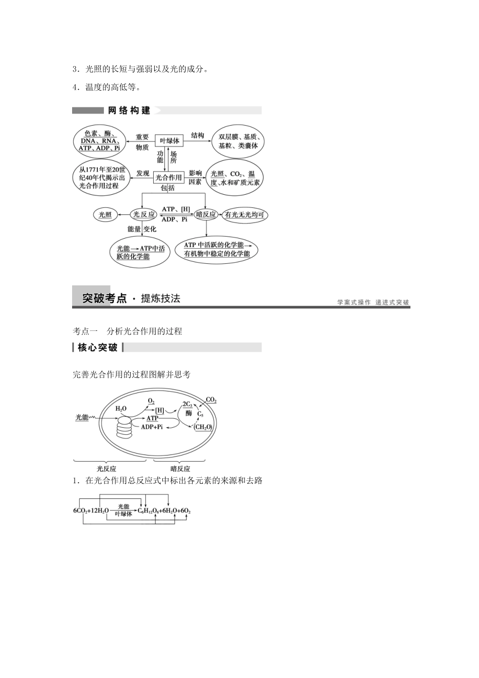 2014届高三生物一轮复习 3.11光与光合作用教学案 新人教版_第3页