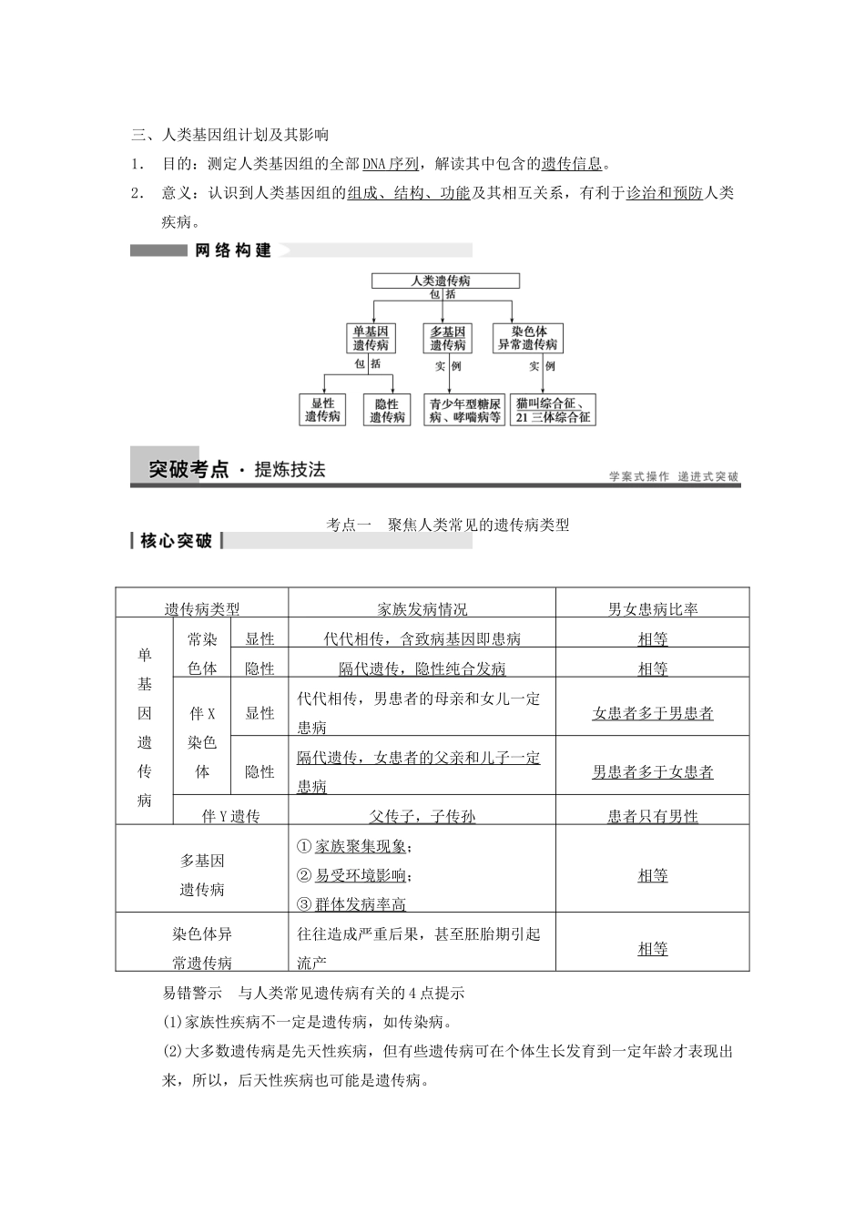2014届高三生物一轮复习 7.23人类遗传病教学案 新人教版_第2页