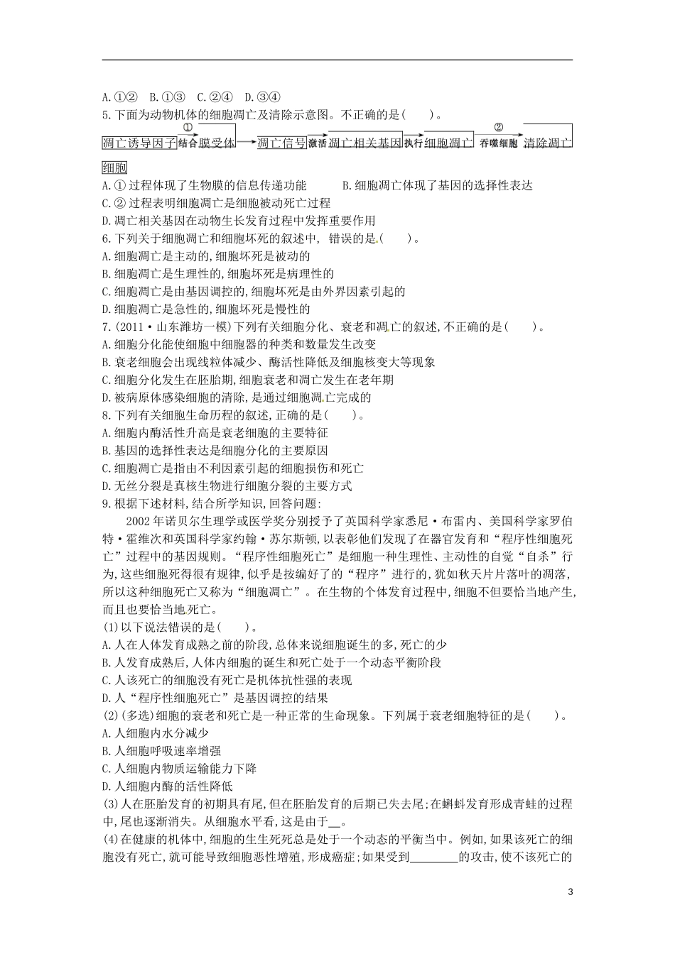 2014年高一生物 第一章 第2节 细胞的衰老和凋亡学案 新人教版_第3页