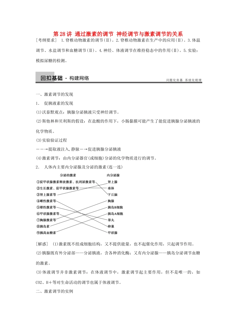 2014届高三生物一轮复习 8.28通过激素的调节 神经调节与激素调节的关系教学案 新人教版_第1页