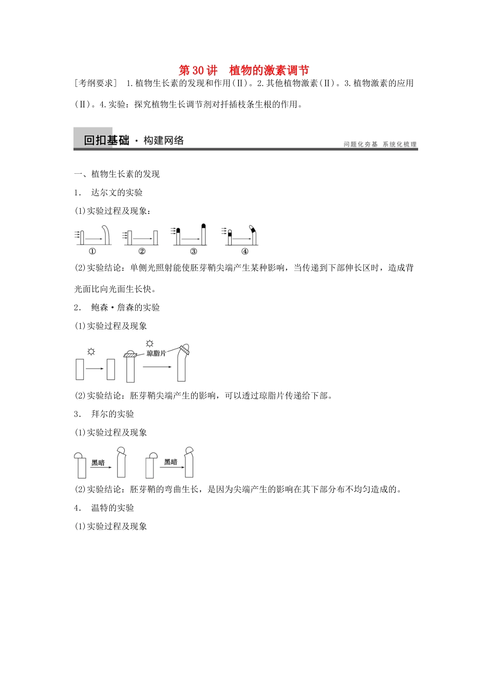 2014届高三生物一轮复习 8.30植物的激素调节教学案 新人教版_第1页