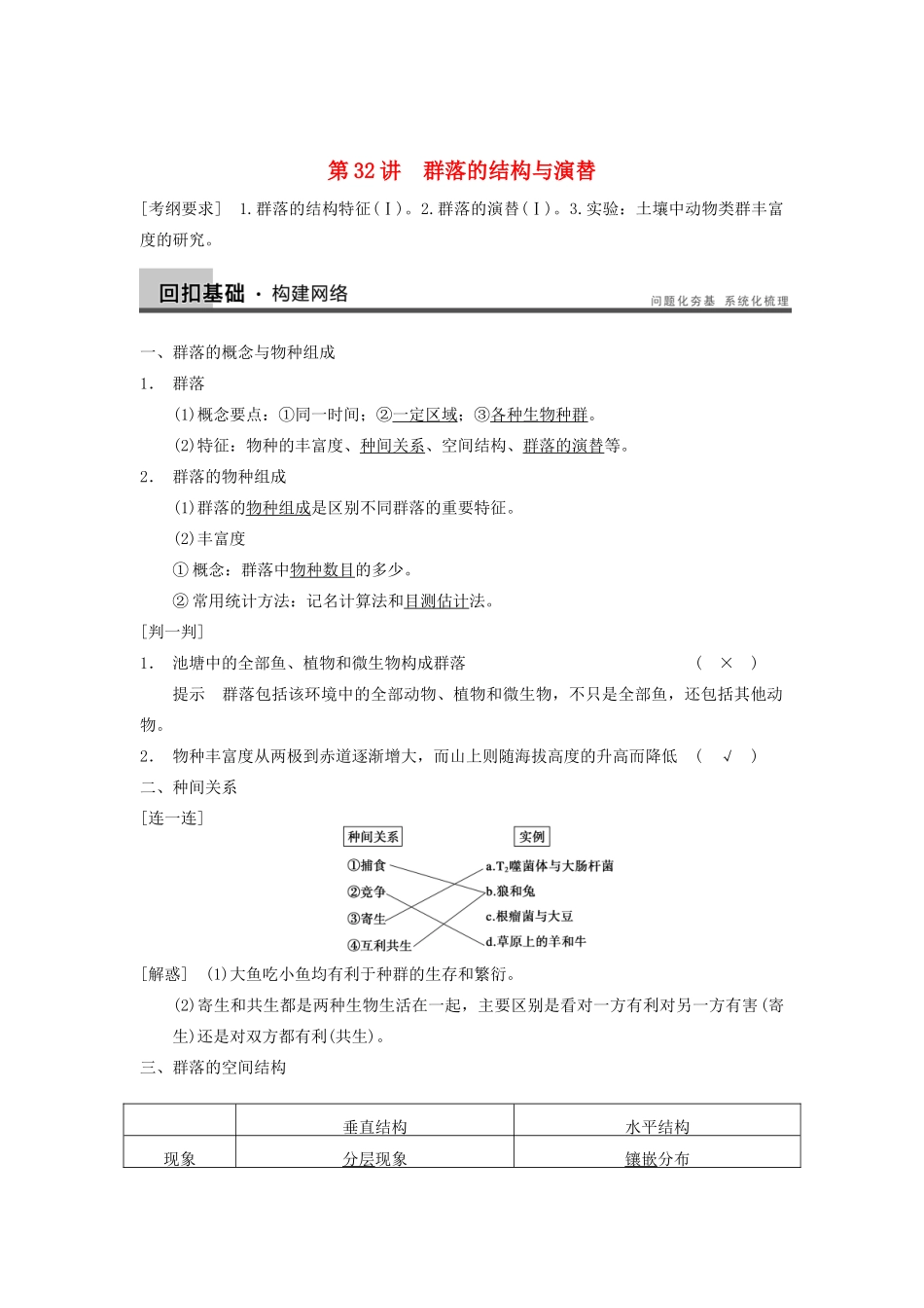 2014届高三生物一轮复习 9.32群落的结构与演替教学案 新人教版_第1页