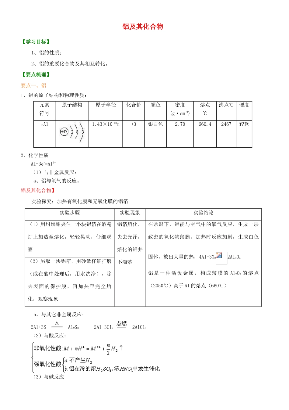 2014年高中化学 铝及其化合物基础知识讲解导学案 新人教版必修1_第1页