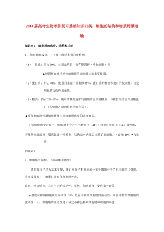 2014届高考生物 细胞的结构和物质跨膜运输基础知识归类