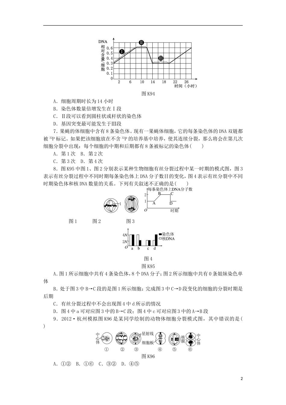 2014届高三生物一轮复习 第9讲 细胞的增殖（含解析）浙科版_第2页