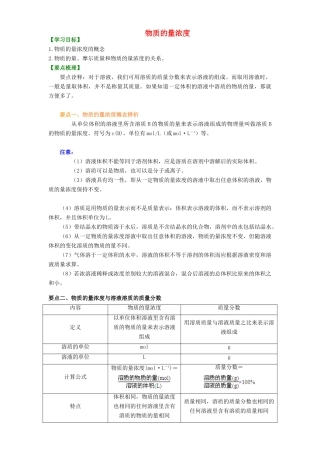 2014年高中化学 物质的量浓度提高知识讲解导学案 新人教版必修1