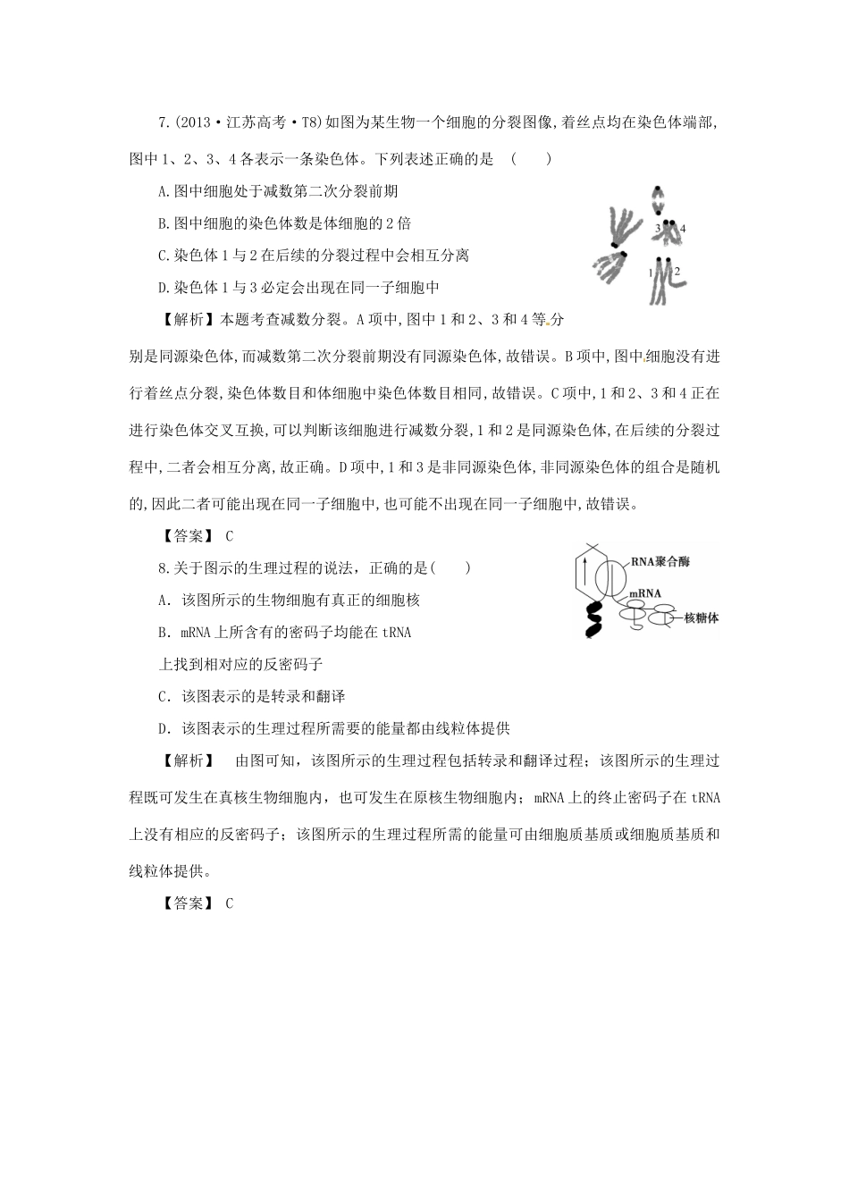 2014届高考生物二轮（题型分析+过关演练）热点题型四 遗传的细胞基础和物质基础_第3页