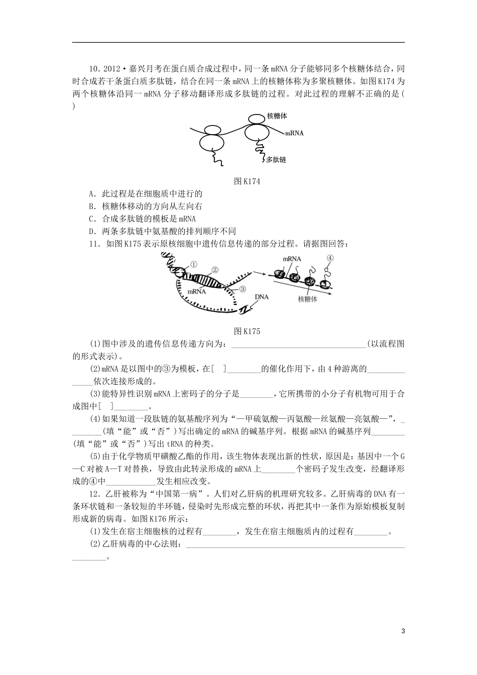 2014届高三生物一轮复习 第17讲 遗传信息的表达（含解析）浙科版_第3页