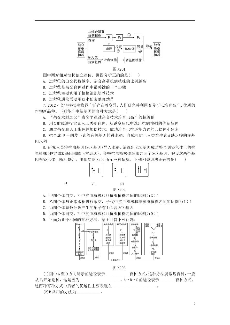 2014届高三生物一轮复习 第20讲 生物变异在生产上的应用（含解析）浙科版_第2页