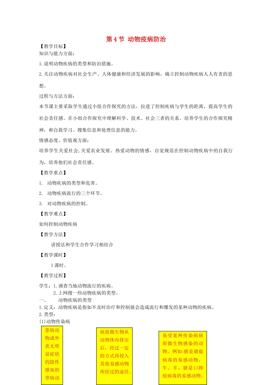 2014届高考生物二轮复习 1.1.4《动物疫病防治》教案 中图版选修2_第1页