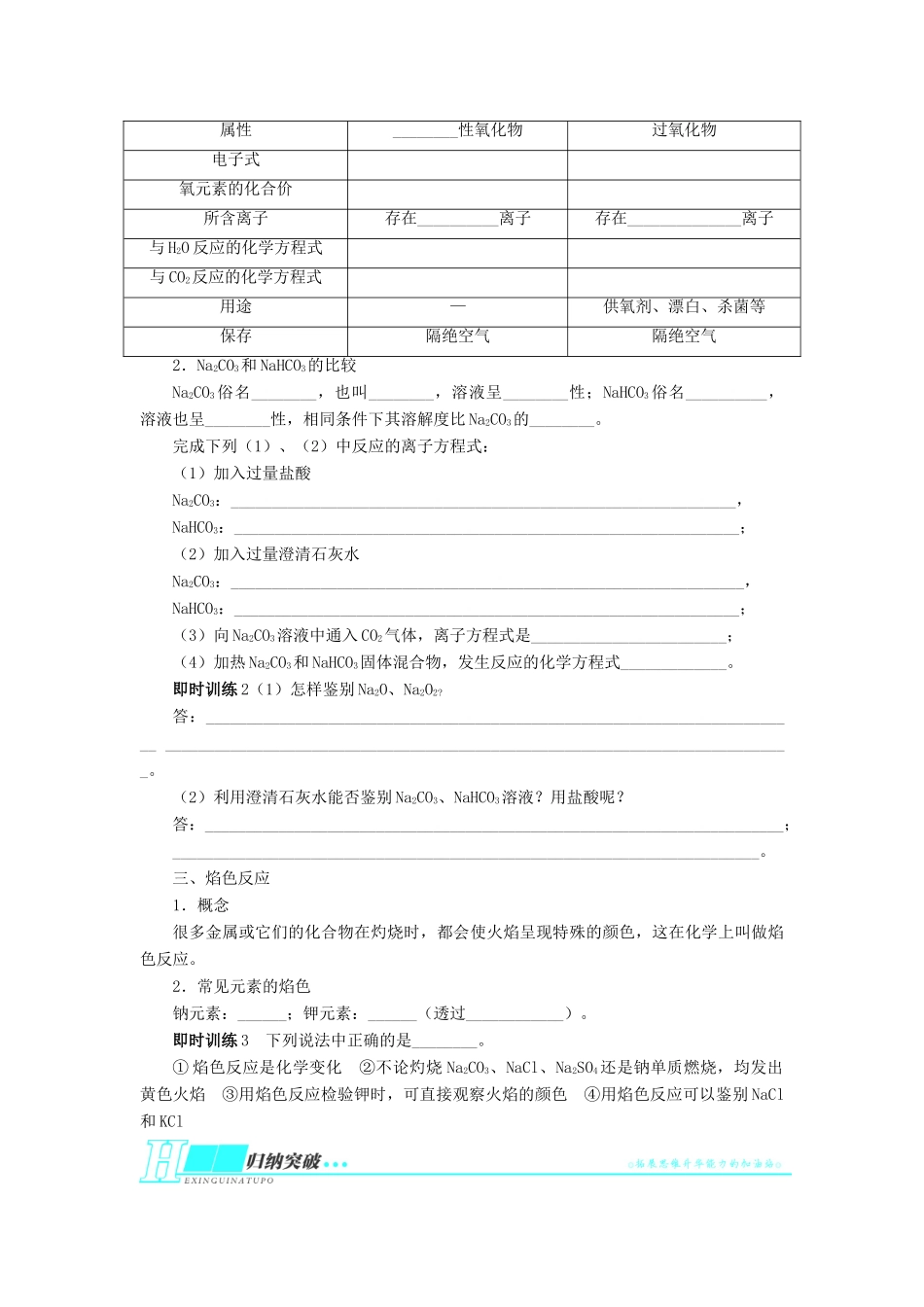 2014届高考化学一轮复习 第三单元金属及其化合物第1节钠及其化合物考纲点击教学案_第2页