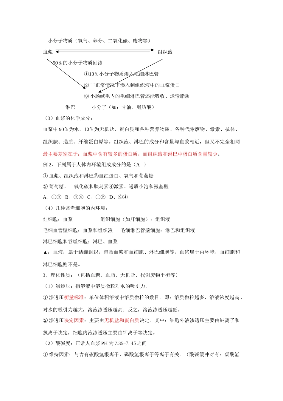 2014届高考生物一轮复习 人体的内环境和稳态教案_第2页