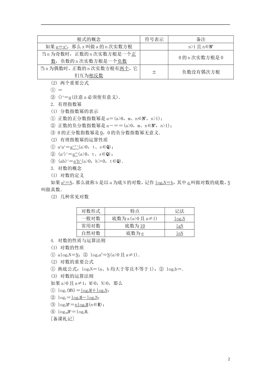 2014届高三数学总复习 2.7指数函数、对数函数及幂函数教案（1）新人教A版_第2页