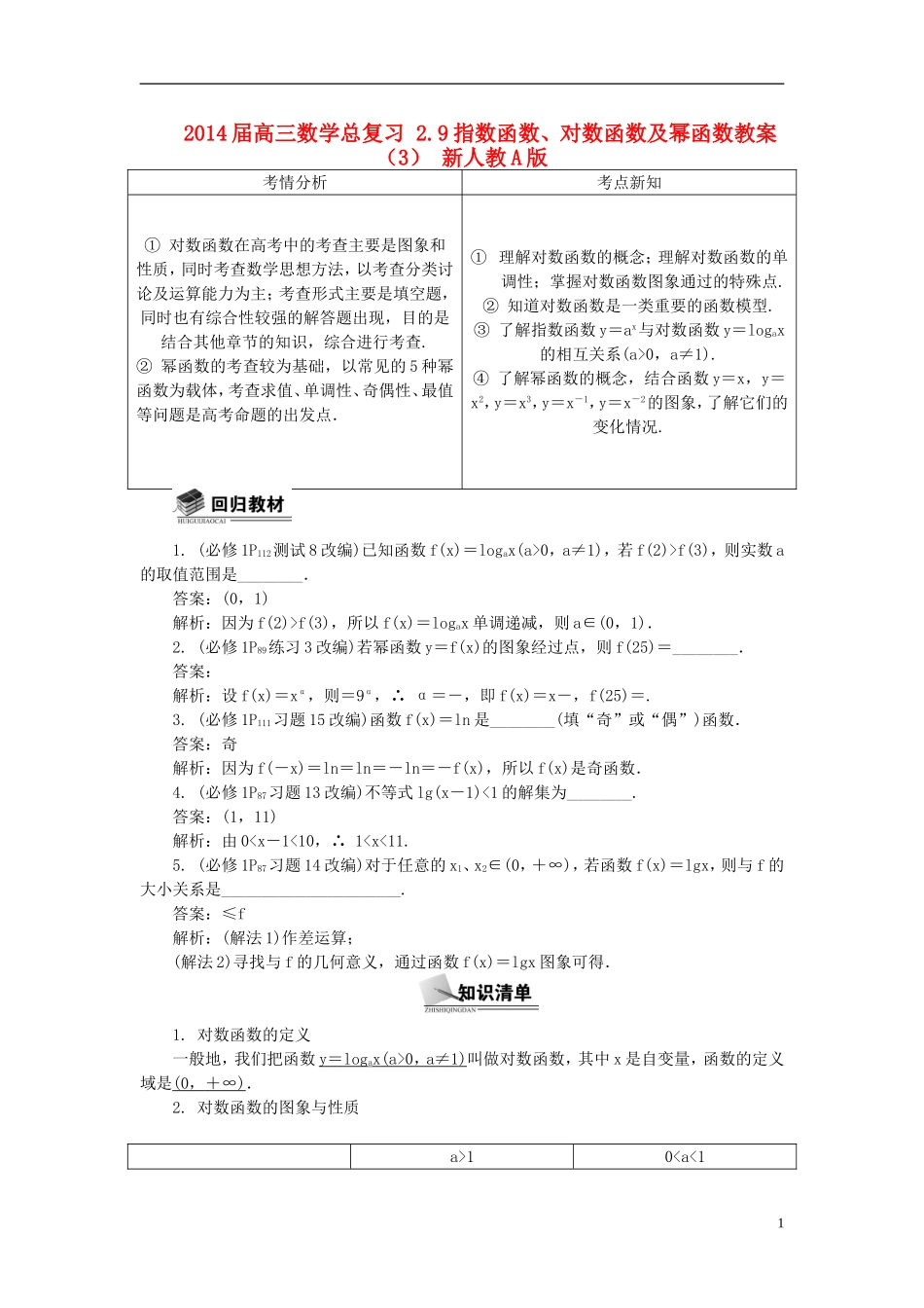 2014届高三数学总复习 2.9指数函数、对数函数及幂函数教案（3）新人教A版_第1页