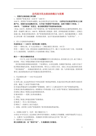 2014届高考历史 专题七 近代西方民主政治的确立与发展同步教学案 人民版必修1