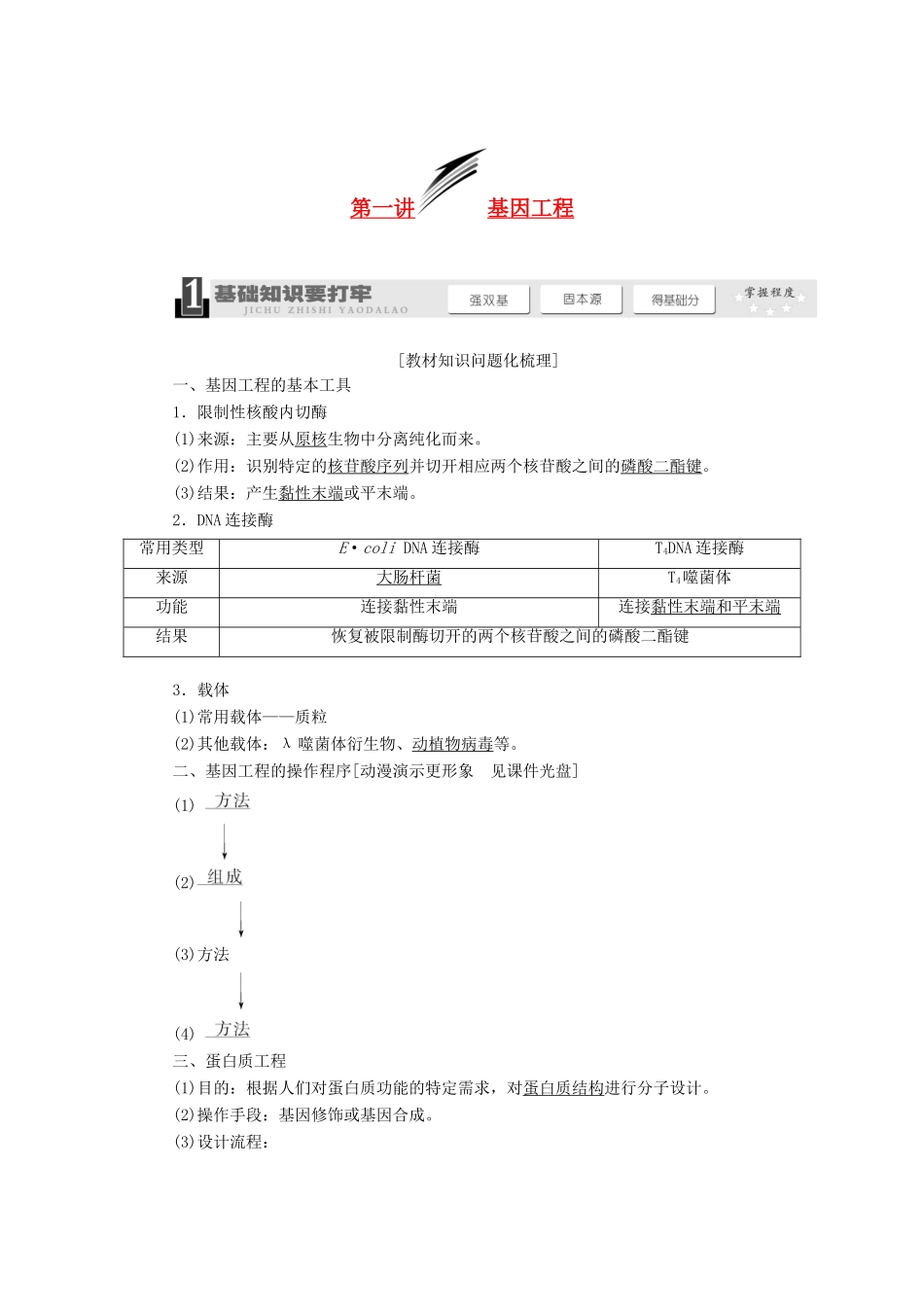 2014届高考生物一轮教师用书 第1讲 基因工程教案 新人教版选修3_第1页