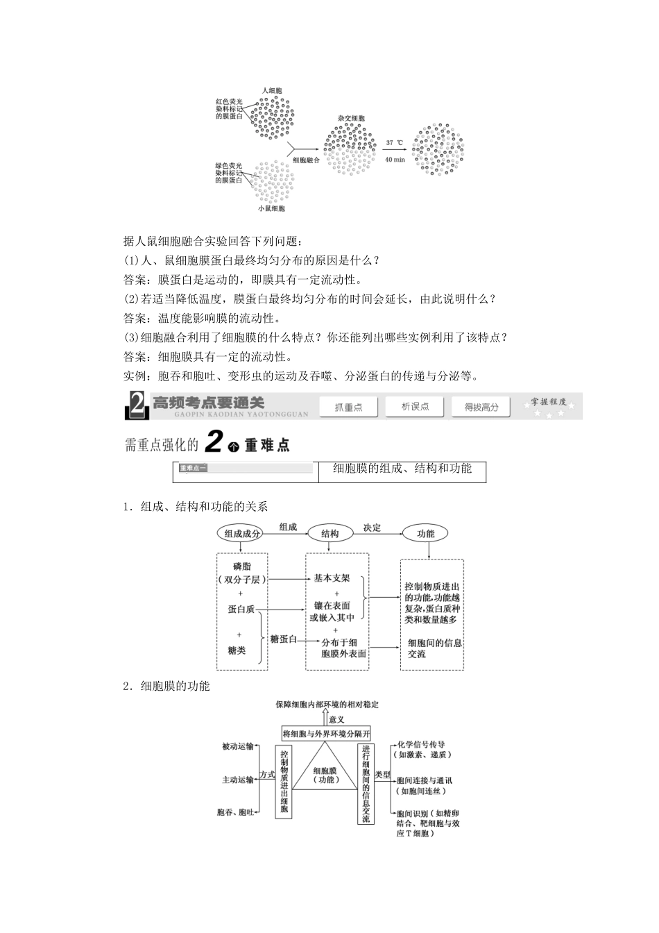 2014届高考生物一轮教师用书 第2单元 第1讲 细胞膜与细胞核（含生物膜的流动镶嵌模型）教案 新人教版必修1_第3页