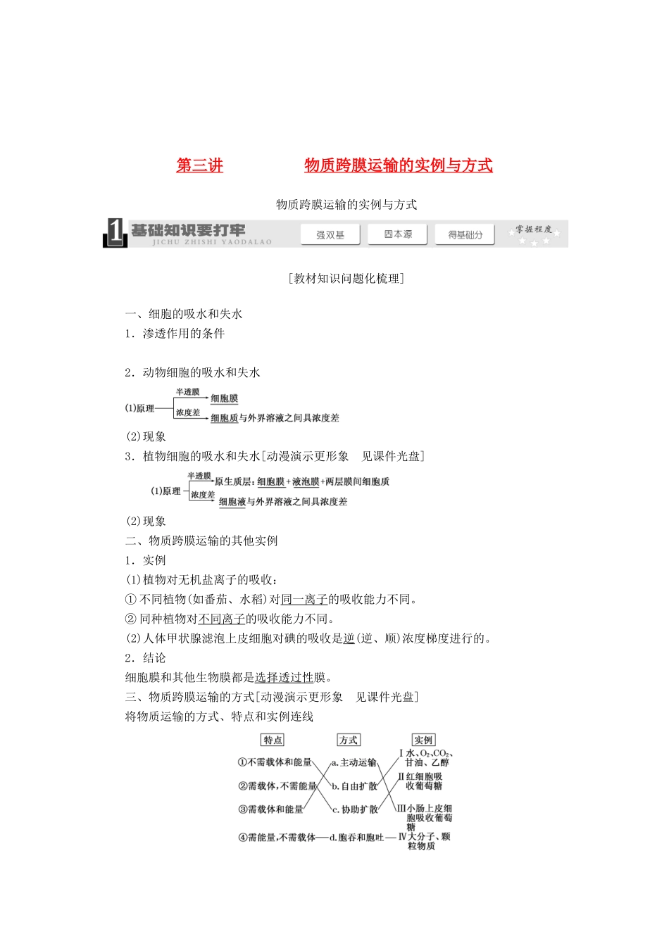 2014届高考生物一轮教师用书 第2单元 第3讲 物质跨膜运输的实例与方式教案 新人教版必修1_第1页