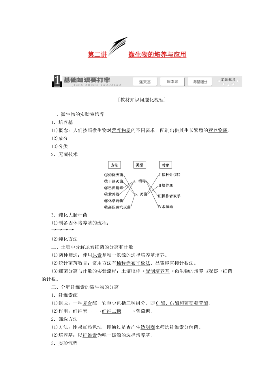 2014届高考生物一轮教师用书 第2讲 微生物的培养与应用教案 新人教版选修1_第1页