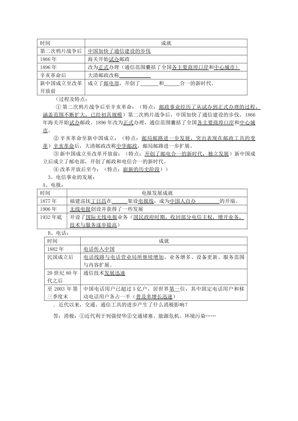 2014届高考历史一轮复习 交通和通信工具的进步学案 人民版必修2_第2页