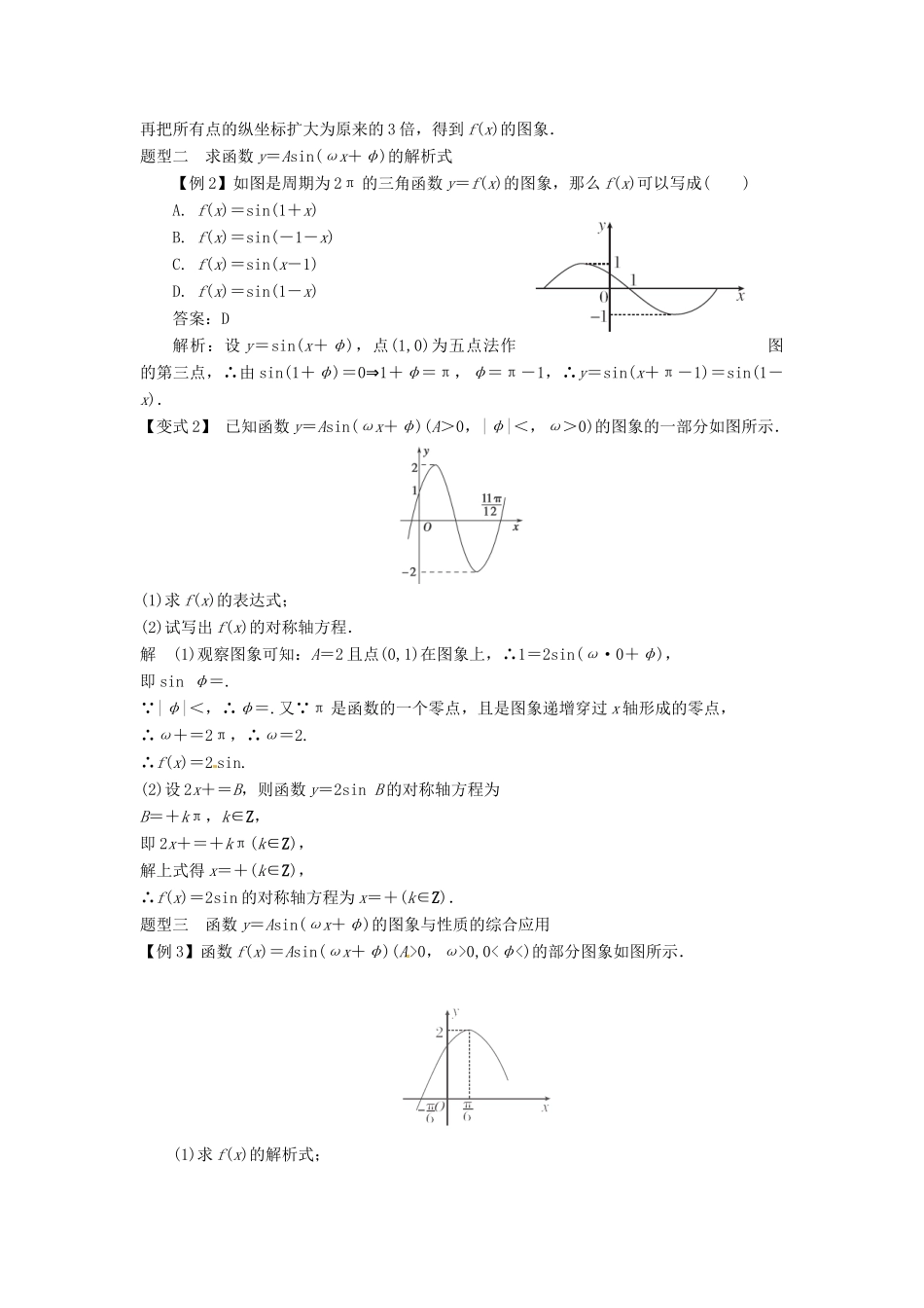 2014届高考数学一轮必备 4.4《正弦型函数y＝Asin(ωx＋φ)的图象及应用》考情分析学案_第3页