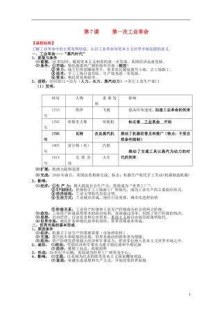 2014届高考历史一轮复习提纲 第一次工业革命 新人教版必修2