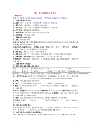 2014届高考历史一轮复习提纲 发达的古代农业 新人教版必修2
