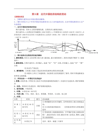 2014届高考历史一轮复习提纲 近代中国经济结构的变动 新人教版必修2