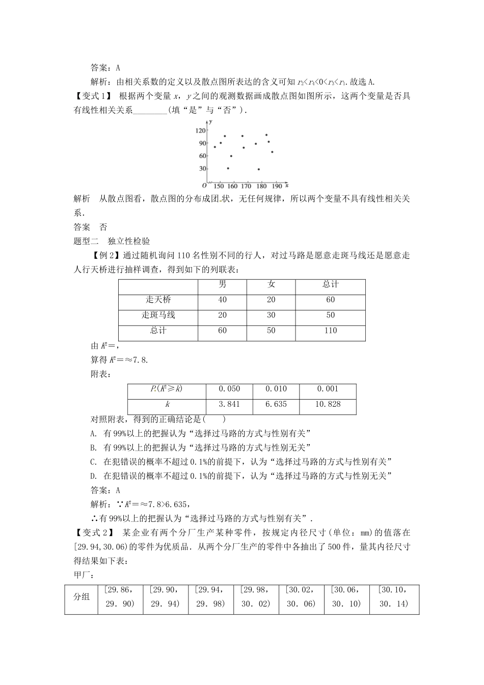 2014届高考数学一轮必备 10.3《变量间的相关关系与统计案例》考情分析学案_第3页