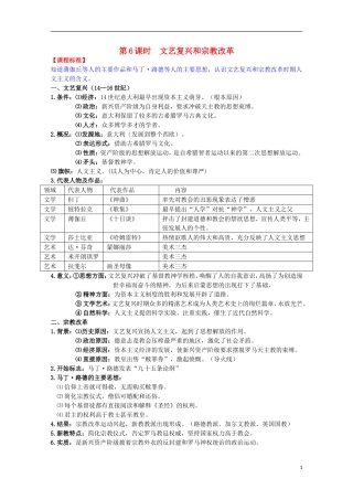 2014届高考历史一轮复习提纲 文艺复兴与宗教改革 新人教版必修3