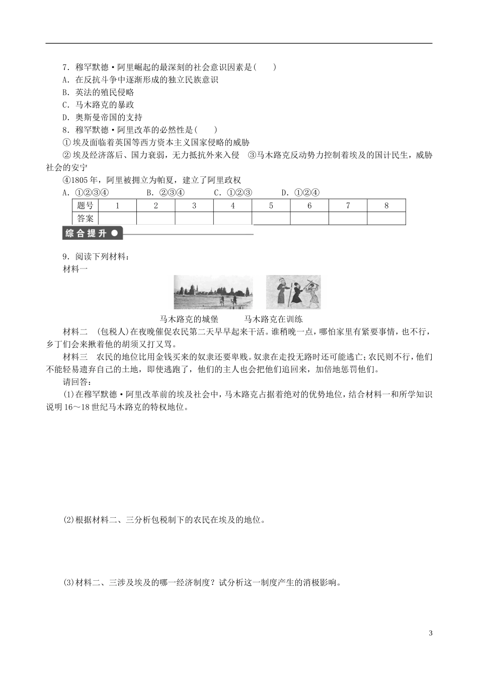 2014年高中历史 第六单元 第1课 18世纪末19世纪初的埃及同步教案 新人教版选修1_第3页