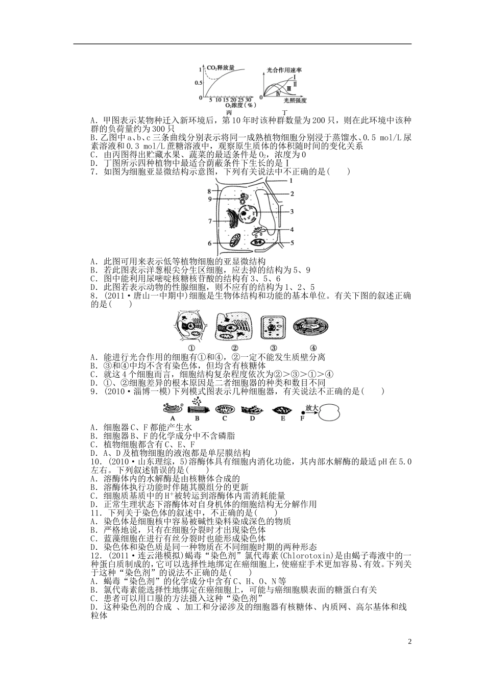 2014届高三生物大一轮复习 第二单元 单元检测_第2页