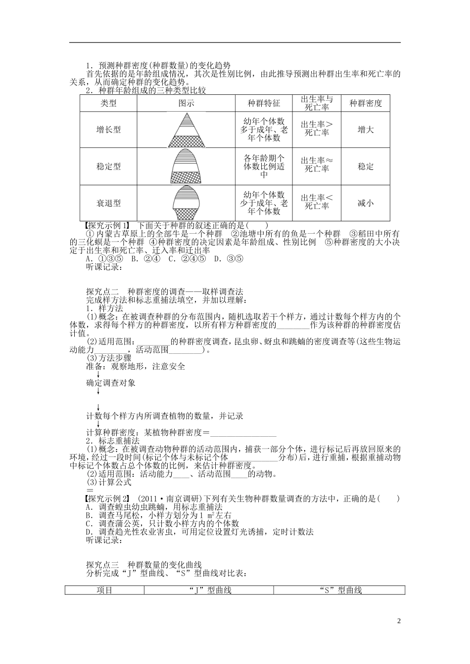 2014届高三生物大一轮复习 第九单元 生物与环境 学案40种群的特征和数量的变化_第2页